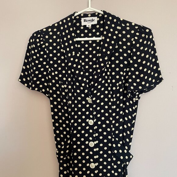Rouje Marin Midi Shirt Dress Black and White Polka Dot 36 S Jeanne Damas - Picture 5 of 6
